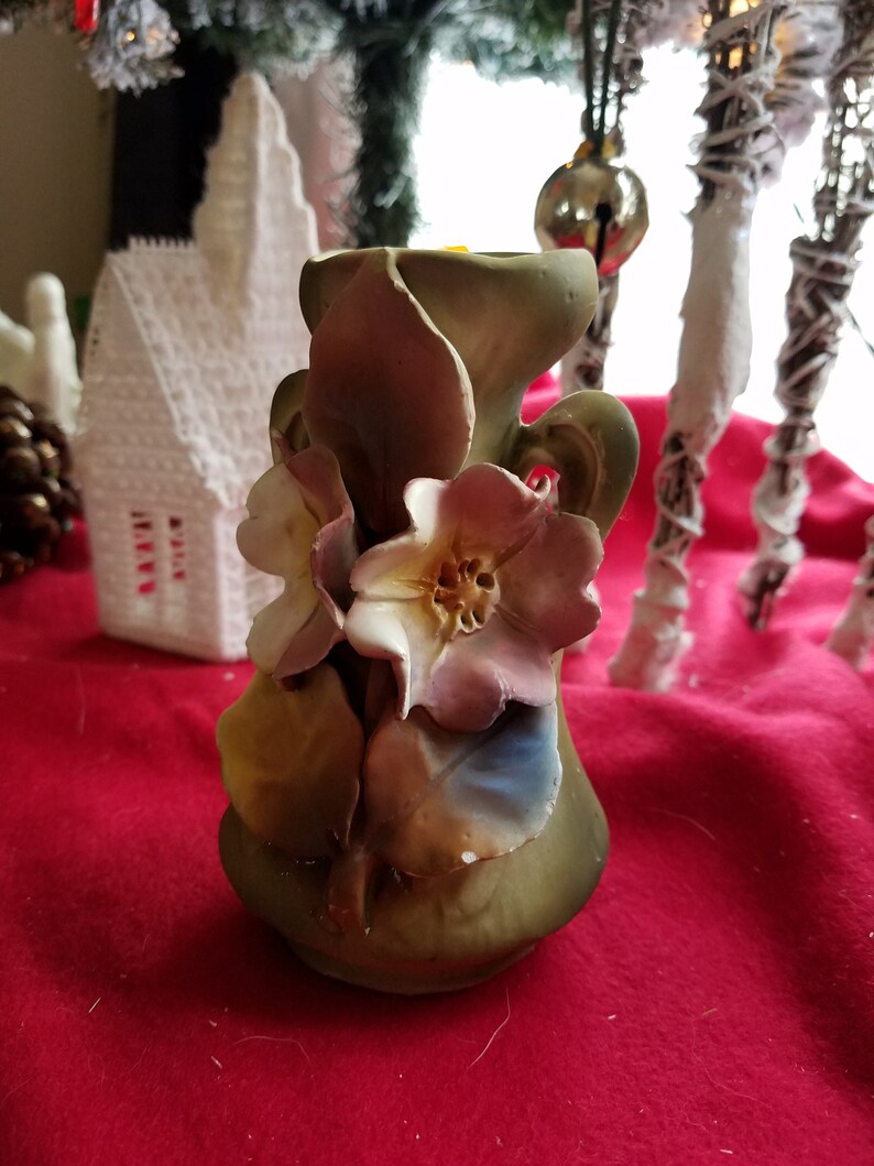 Majolica Vase With Applied Flowers Etsy