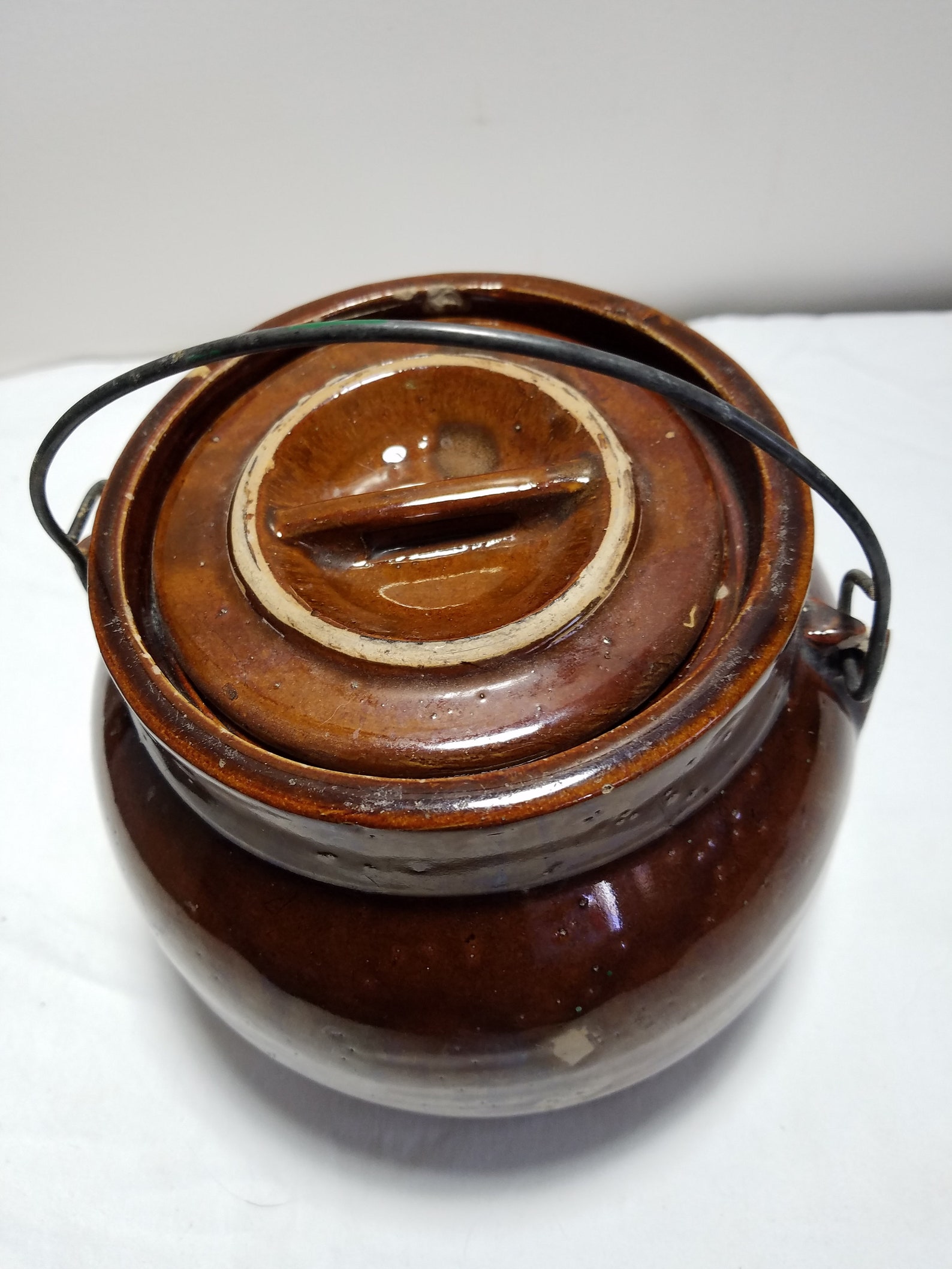 Antique Pottery Bean Pot With Lid Etsy