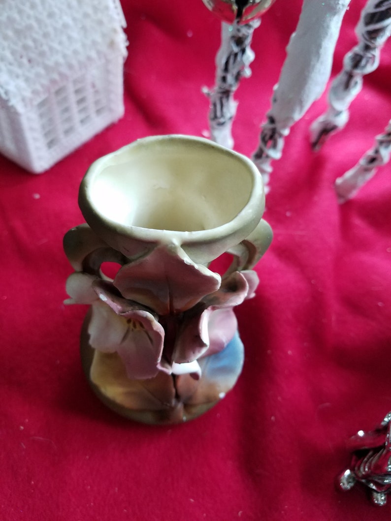 Majolica Vase With Applied Flowers Etsy