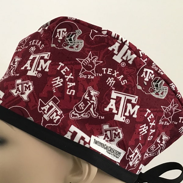 UNISEX scrub cap featuring college football print, back ties for adjusting fit, availability is limited