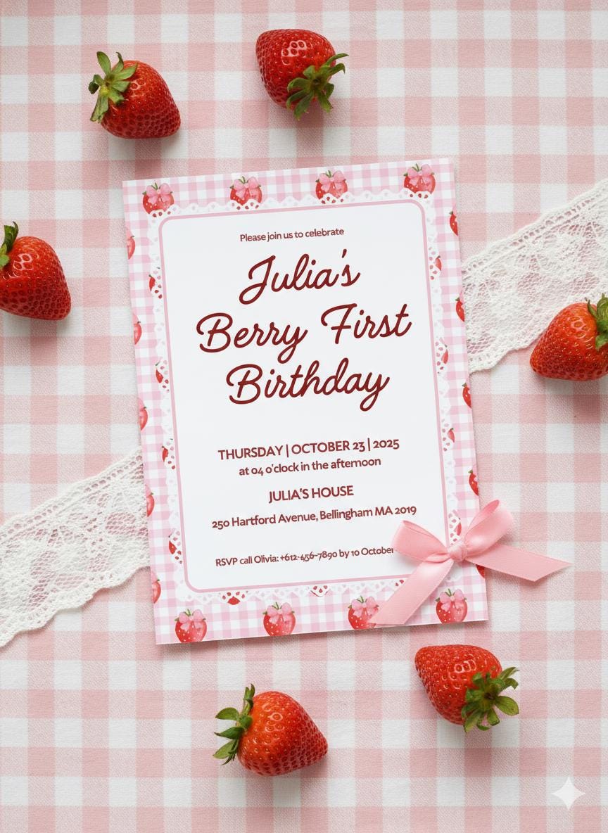 Editable Berry First Birthday Invitation, Strawberry 1st Birthday ...
