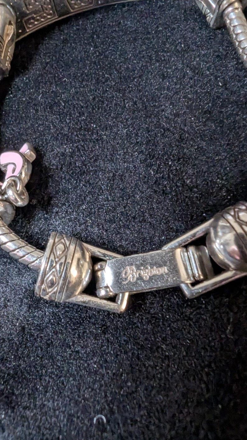 Brighton LOVE Charm Bracelet Silver Crystal Heart Awareness Snake Chain image 4