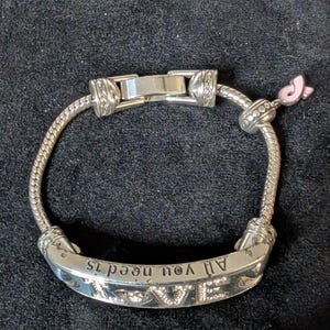 Brighton LOVE Charm Bracelet Silver Crystal Heart Awareness Snake Chain image 5