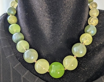 RARE Monet Green Beaded Necklace, Round Lucite Balls, Toggle Closure