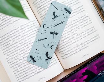 Fantasy Double Sided Book Mark | Dragons and Swords | Romantasy | Gift For Book Lovers | Wyvern