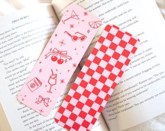 Retro Summer 2 in 1 Bookmark | Book Lover Gift | Linen Textured | Double Sided | Reversible