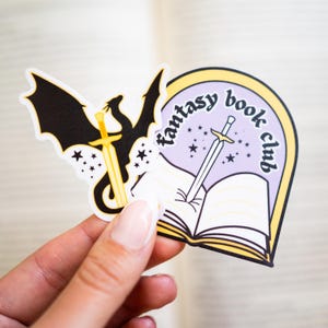 Fantasy Vinyl Matte Stickers | Fantasy Book Club | Dragon and Sword | Bookish Gift | Kindle Sticker | Wyvern Sticker