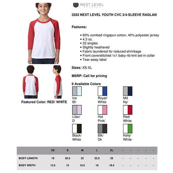 Next Level Kids Size Chart