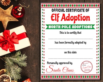 Elf Adoption Certificate,Instant Download Elf Adoption Certificate, Elf Adoption Letter, Elf Printables