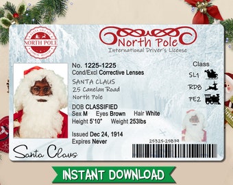 African American Santa Claus Driver's License PNG, Claus ID Christmas License Sublimation Designs, Printable Santa's Lost Driver's Licence