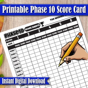 Phase 10 Score Card - Druckbare Spiel Ergebnisliste - Phase Ten Score Tracker - Sofortiger digitaler Download