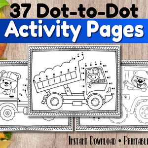 Dot to Dot Activity Coloring Book for Toddlers Construction Connect the Dots Worksheet Pages for Kids image 1