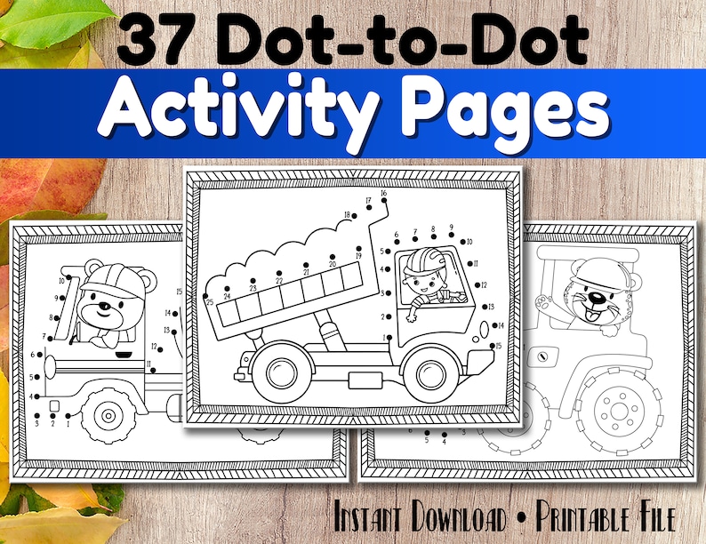 Dot to Dot Activity Coloring Book for Toddlers Construction Connect the Dots Worksheet Pages for Kids image 1