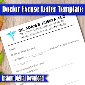 Modèle de note d&#39;excuse du médecin, lettre d&#39;excuse du médecin pour le travail, note d&#39;excuse de l&#39;école, note du médecin personnalisée pour le travail - téléchargement numérique immédiat