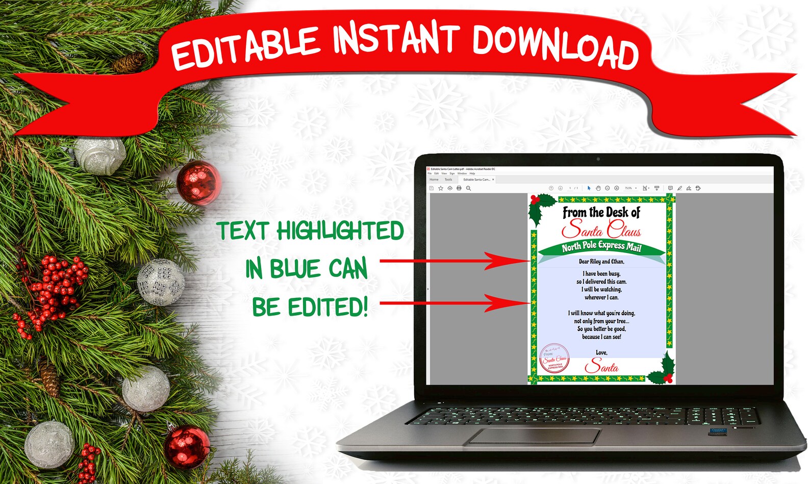 Santa Cam Letter Printable &amp; Editable Santa Claus Letter From the Desk ...