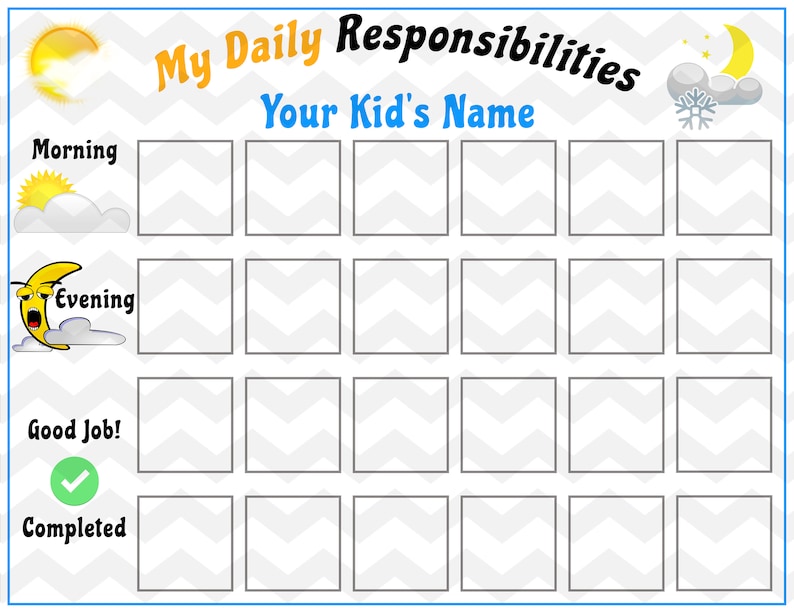 Daily Responsibilities Chore Chart Printable Full Day Visual | Etsy