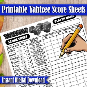 Yahtzee - Hojas de tarjetas de puntuación de reemplazo - Juego de mesa imprimible - Descarga digital instantánea