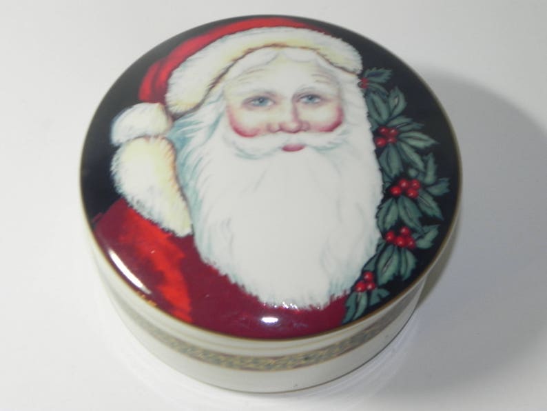Vintage Mikasa Trinket Box Jewelry Porcelain Round Santa Claus Etsy