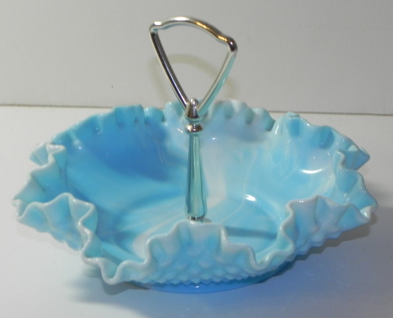 Vintage Hobnail Fluted Glass Candy Dish Tidbit Server Blue and White Etsy