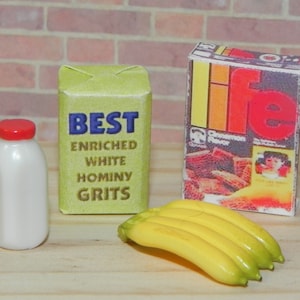 Dollhouse Miniature Breakfast Set Cereal Bananas Milk Grits 1:12 Scale