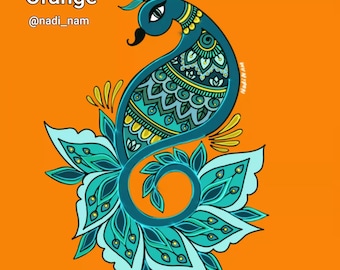 Peacock Mehndi-Inspired Art w Orange Background