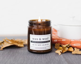 Autumn Leaves - 9oz Pure Soy Wax Candle in Amber Jar with Lid