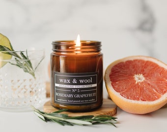 No.5 - Rosemary Grapefruit - 9oz Amber Jar Pure Soy Wax Candle with Lid
