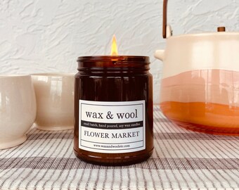 Flower Market  - 9oz Amber Jar Pure Soy Wax Candle with Lid