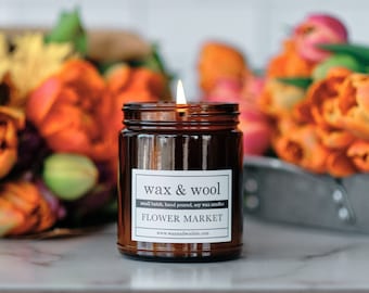 Flower Market  - 9oz Amber Jar Pure Soy Wax Candle with Lid