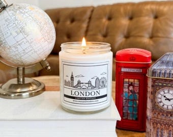 London - 9oz Clear Jar Pure Soy Wax Candle with Lid