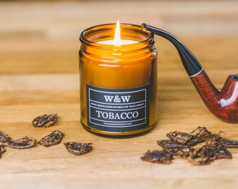 Tobacco - 9oz Amber Jar Pure Soy Wax Candle with Lid