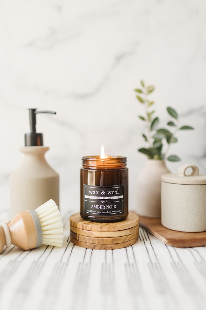 waxandwooletc No.3 Amber Noir Soy Wax Candle