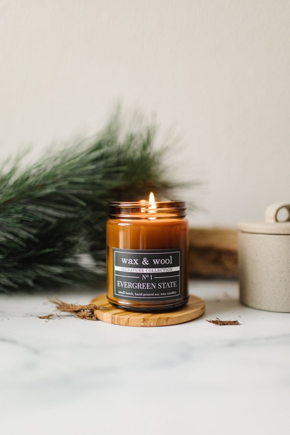No.1 Evergreen State 9oz Amber Jar Pure Soy Wax Candle With Lid Etsy UK