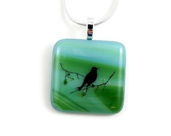 Bird necklace / Nature / Fused Glass Pendant / Nature / Unique gift / Handmade / Made in Canada / Glass Jewelry / Bird Lover
