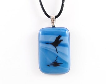 Bird Necklace / Sandhill Crane / Fused Glass Pendant / Nature / Unique gift / Handmade / Made in Canada / Glass Jewelry / Bird lover