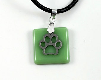 Dog / Pawprint / Fused Glass Pendant / Unique gift / Handmade / Made in Canada / Glass Jewelry / Cat /Dog Paw Necklace / Cat paw necklace
