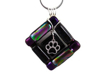 Dog / Pawprint / Fused Glass Pendant / Unique gift / Handmade / Made in Canada / Glass Jewelry / Wire-Wrapped / Necklace / Jewelry / Cat