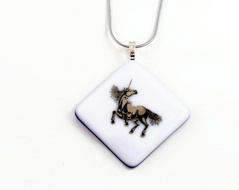 Unicorn / Unicorn Lover Gift / Fused Glass Pendant / Unique gift / Handmade / Made in Canada / Glass Jewelry / Necklace / Jewelry / Magical