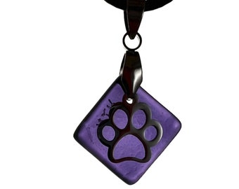 Dog / Pawprint / Fused Glass Pendant / Unique gift / Handmade / Made in Canada / Glass Jewelry / Cat /Dog Paw Necklace / Cat paw necklace