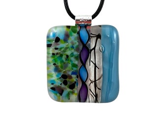 Fused Glass Pendant. A Truly Unique gift for women that is one of a kind. Handmade Jewelry Made in Canada. Gift for her. Blue, black, purple