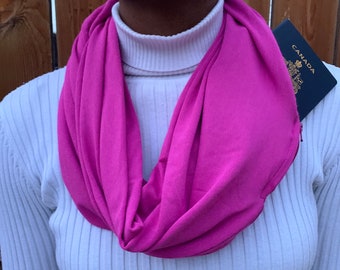 Scarf with Pocket | Fuchsia Pink Scarf | Travel Scarf with Pocket | Scarves for Women | Fall Scarf | Infinity Scarf | Fashion Scarf