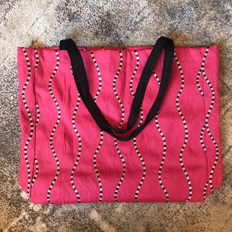 Pink w Black Tote Bag Large Travel Tote Spacious Overnight Bag Weekend Bag Shopping Bag Handbags for Women Reusable Grocery