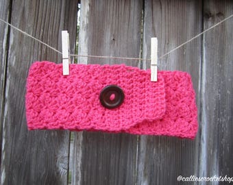 Pink Crochet Ear Warmer/Adjustable Headband/Crochet Headband/Adjustable Ear Warmer/Coral Headband/Coral Crochet Headband