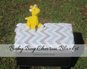 Baby Blanket/Baby Boy Blanket/Crochet Blanket/Crib Blanket/Blue Blanket/Chevron Blanket/Baby Shower Gift