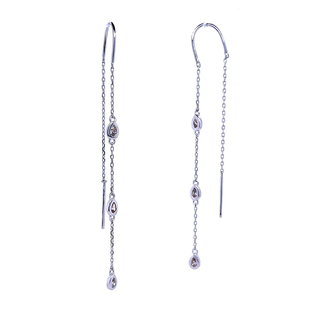 Herz Einfädler Ohrringe Sterling Silber Faden Ohrringe 7cm Für Frauen