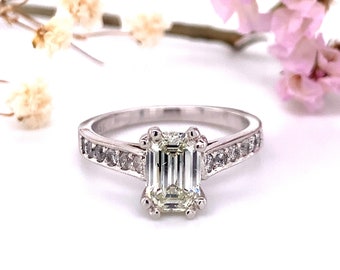 14k White Gold 1.61ctw Emerald Cut Diamond Engagement Ring, Diamond Ring, Solitaire Ring, Engagement Ring, Gold Ring, Solitaire Diamond Ring