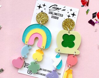 The Original Handmade Lucky Rainbow Earrings, Nostalgic Food St Patricks Day Acrylic Jewelry, Teacher Earrings,