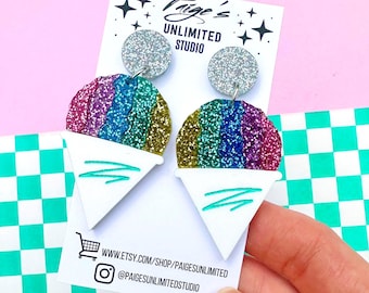 Rainbow Snow Cone Earrings, Raspa, Shaved Ice, Cute Food Statement Acrylic Earrings, Frozen Ice Cream Jewelry, Gift for Her,