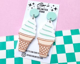 Little Soft Serve Ice Cream Earring, Handmade Acrylic Jewelry, Quirky Food Earrings, Sweets Earrings, Summer Accessories, Y2K Nostalgic