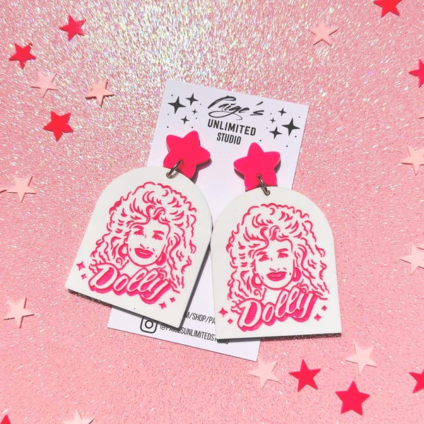 Neon Queen of Country Earrings, Pink 80s Handmade Acrylic Statement Earrings